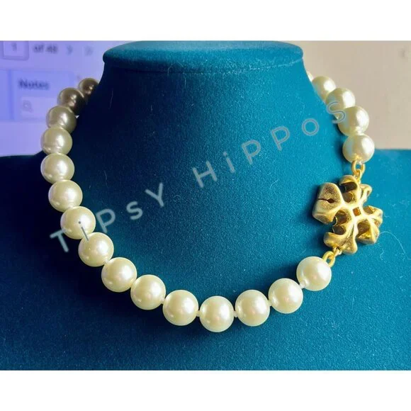 Tory Burch Roxanne Gold and Pearl Choaker Necklace - Picture 1 of 5